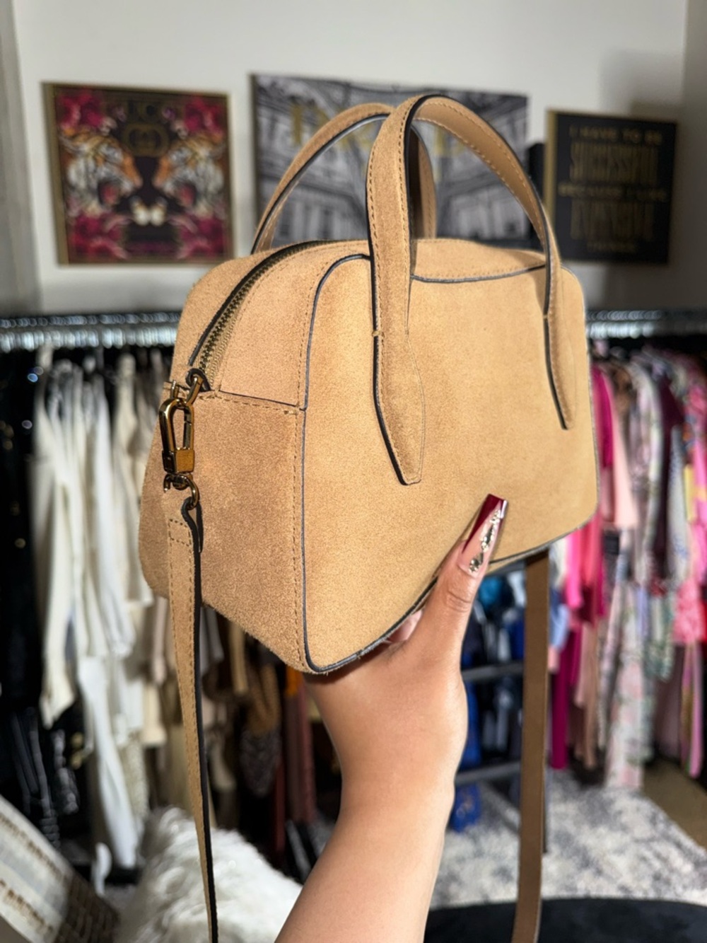 Madewell Mini Crossbody Bag Desert Suede Leather Belted Satchel - Picture 7 of 11